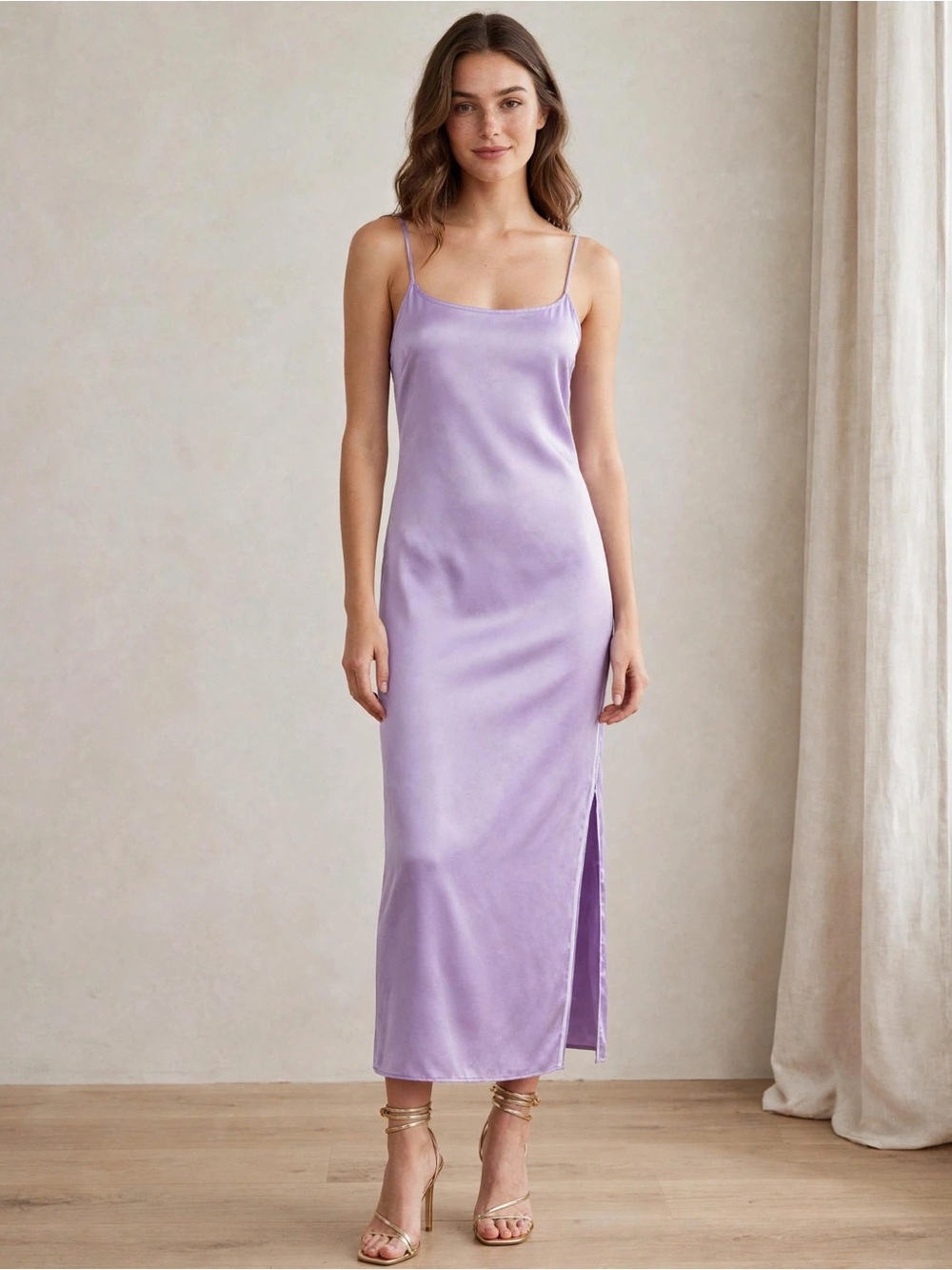 JW Anderson Lilac Satin Slip Dress with zipper detail Side Slit size O.